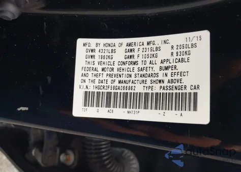 2016 Honda Accord Sport z USA, uszkodzony, nr VIN 1HGCR2F59GA066862